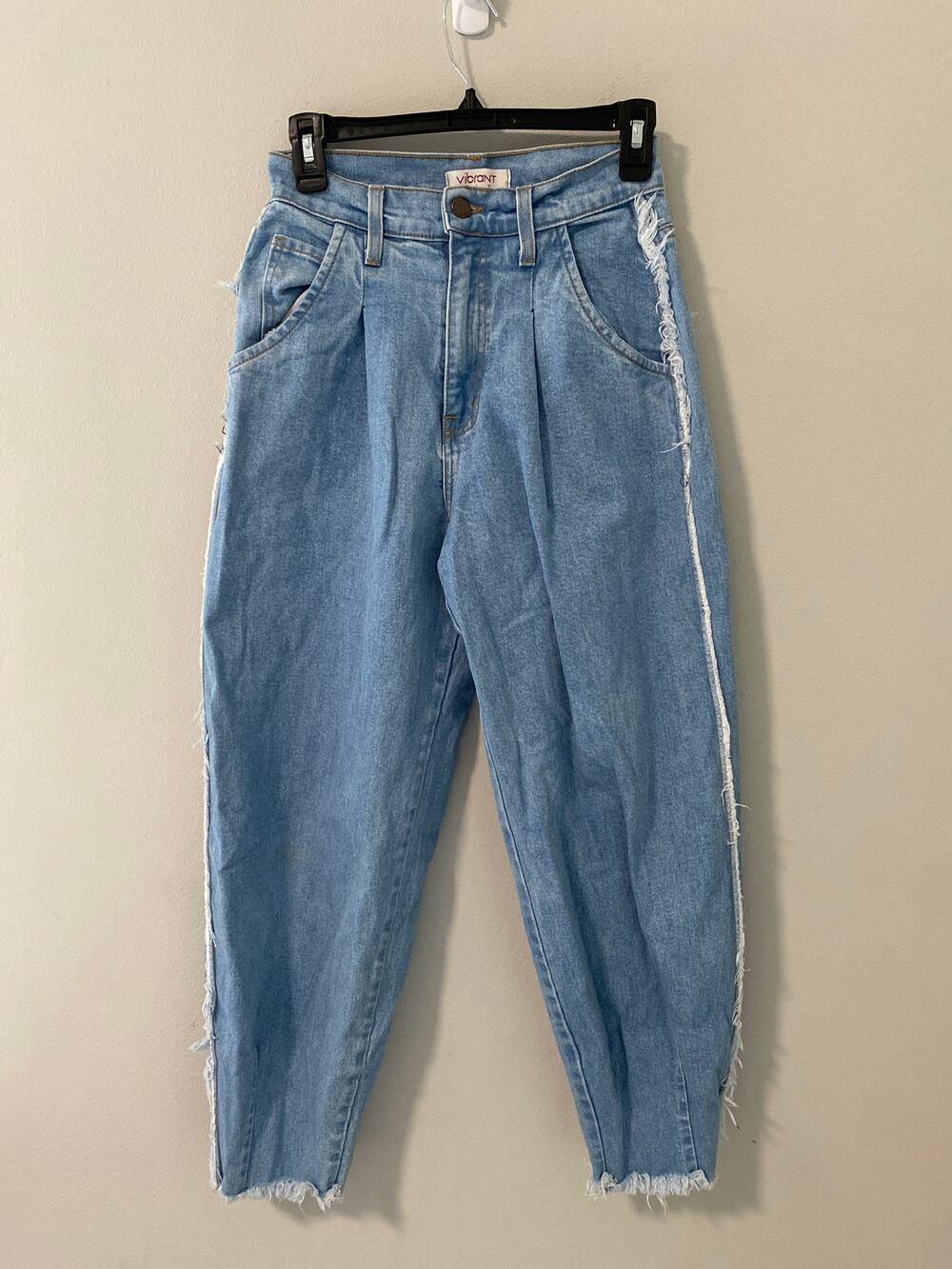 Vibrant M.I.U Y2K Barrel Jeans with Fringe, Size 3 (w25)